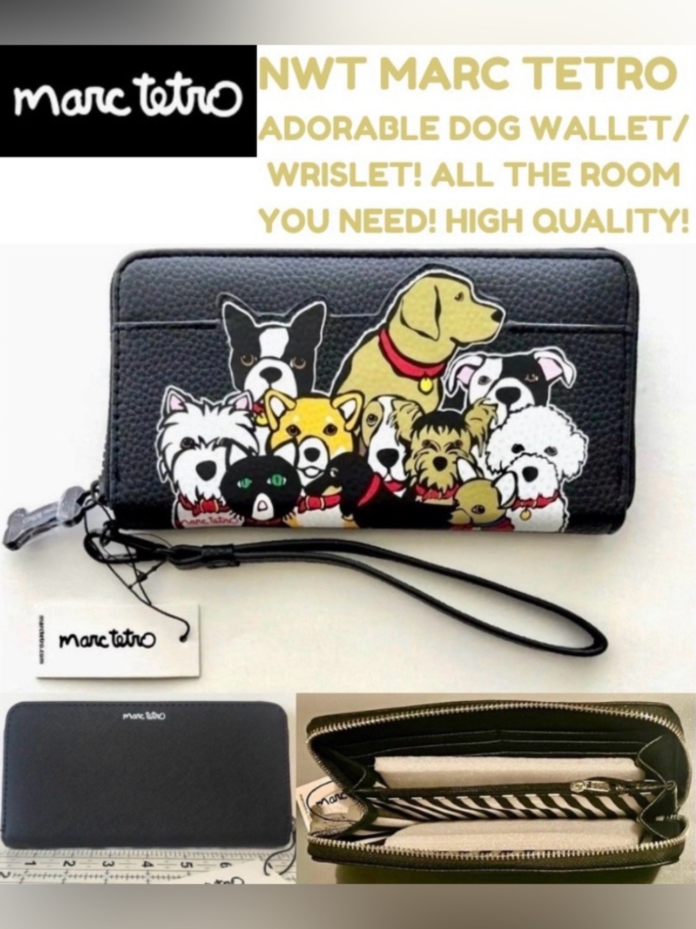 NWT MARC TETRO DOG WRISLET/WALLET! SO CUTE! 5 ⭐️’S! HIGH QUALITY DESIGNER!